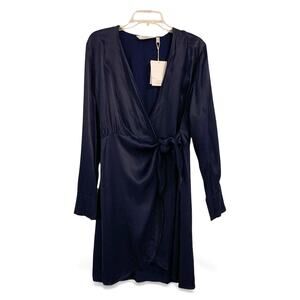 & other stories blue satin Crepe Wrap Mini Dress sz 6 NEW